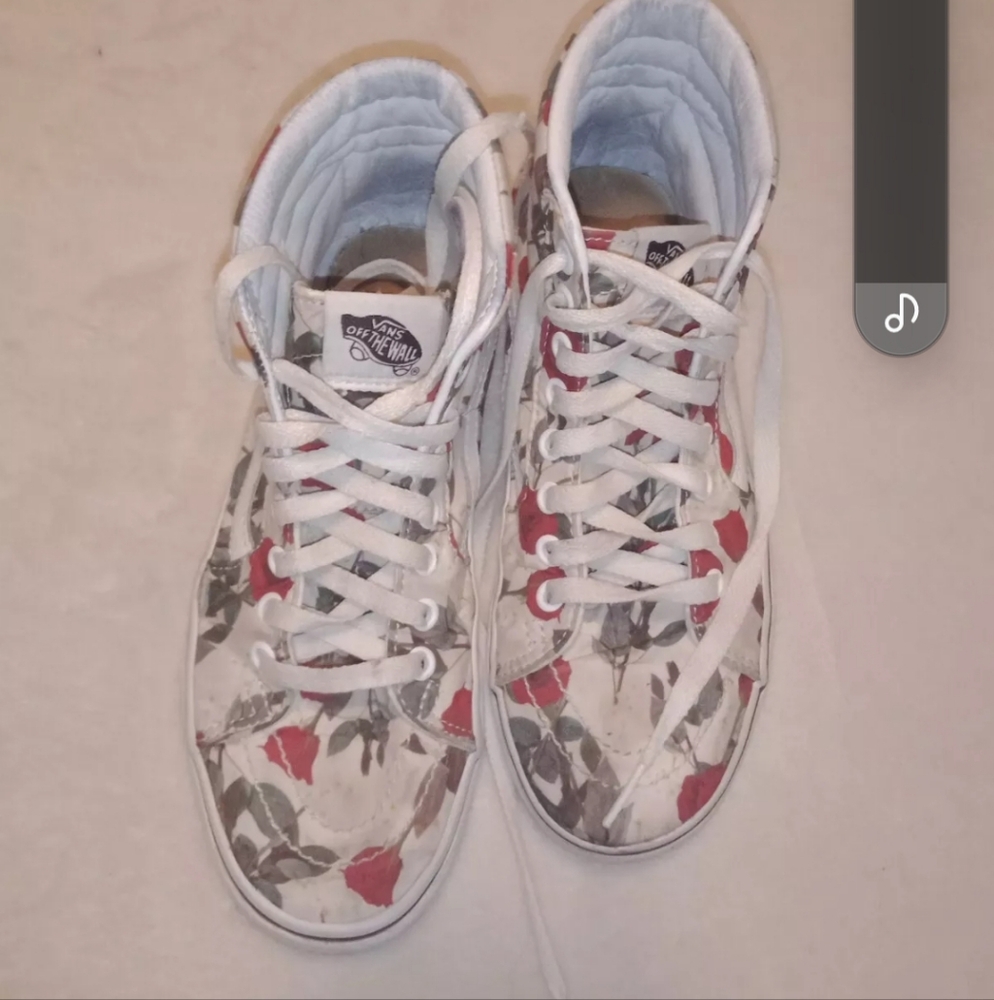 Vans High-Top Floral Sneakers - Red and Gray